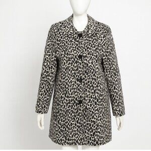 Spiegel Coat Women's 10 Black‎ White Leopard Print Long Button Front Retro Y2K